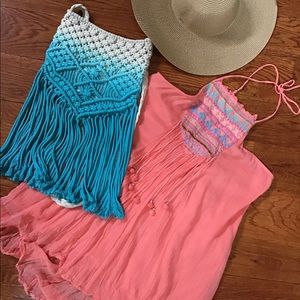 Raviya Beaded Halter Style Dress/Coverup Shorter Front Longer Back Size L